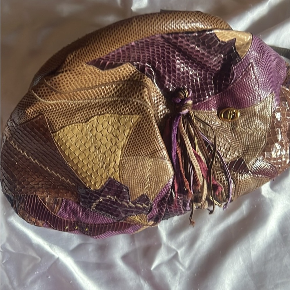 Patchwork Key & Card Holder in Purple and Brown Leather